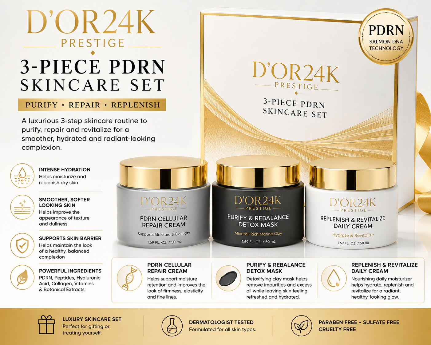 3 Piece Set D'OR24K Prestige skincare set