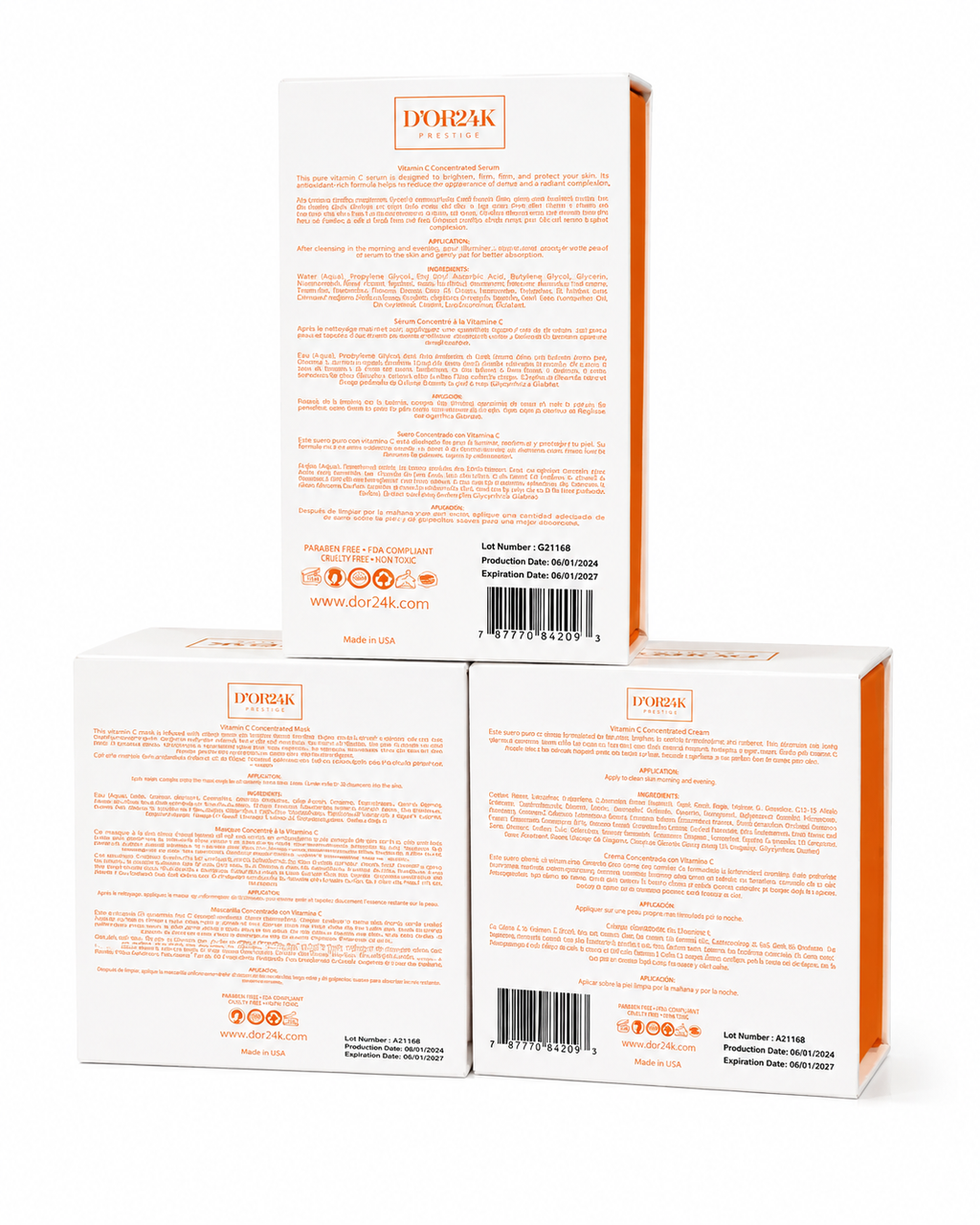 D'OR24K Prestige Set Vitamin C concentrated Serum & Vitamin C Concentrated Mask & Vitamin Concentrated Cream